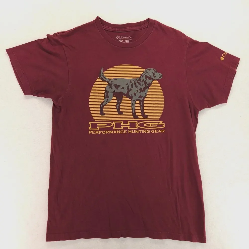 Columbia PHG Casual Short Sleeve Crew Neck Graphic T Shirt Mens Size M Maroon